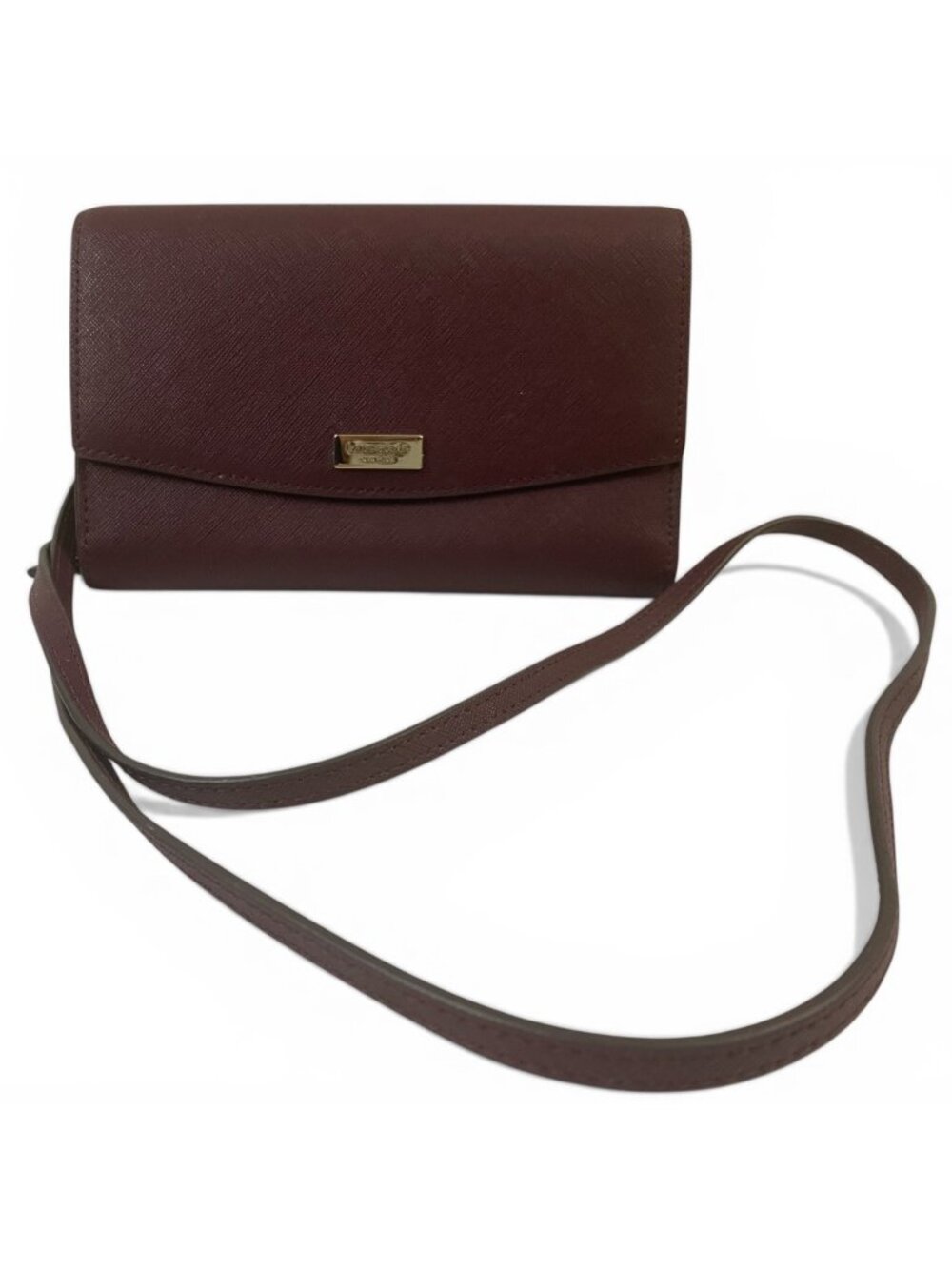 Kate Spade New York Wallet Crossbody Leather Wine Gold Tone Hardware